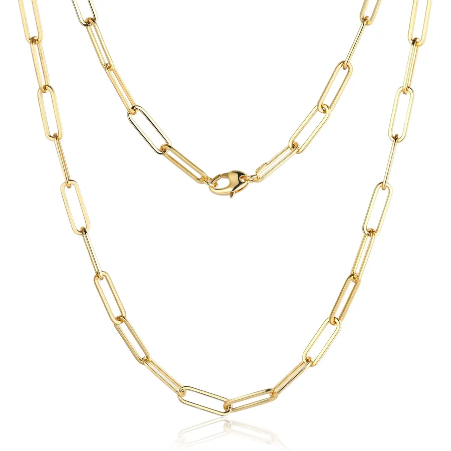 5MM Paperclip Gold Chain Necklace for Women Men, 14K Gold Filled Dainty Link Necklace, Minimalist Everyday Jewelry, Perfect for Layering, 18/20/22/24 in