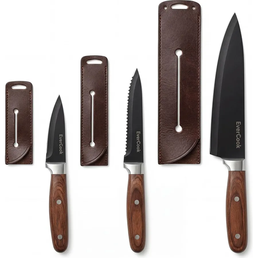 WACOOL Kitchen Ceramic Knife Set with Sheaths, include 3-Piece 6-inch Chef's Knife, 5-inch Utility Knife,4-inch Fruit Paring Knife (Colorful Handle)