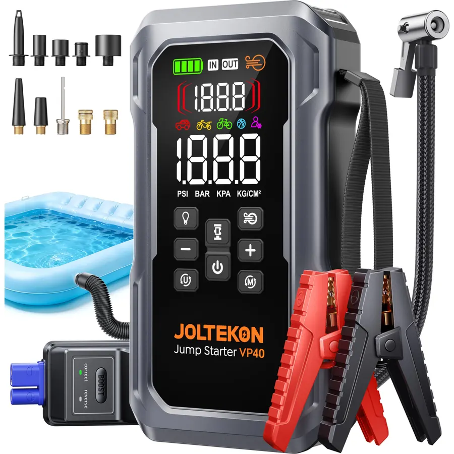 Car Battery Jump Starter with Air Compressor, 8000A Battery Jumper Starter Portable Booster Pack (All Gas/14L Diesel), 160PSI Tire Inflator & 165L/min Blower, 4-Mode 800LM LED, 12V Car Jump Box