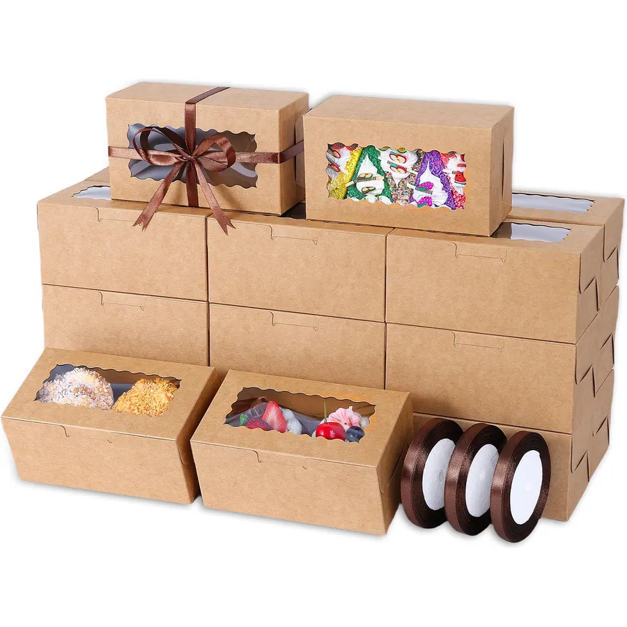 65 PCS Brown Bakery Boxes with Window - 6.29x3.54x2.95 Inches Cookie, Pastry, Treat, Cupcake, Cake, Dessert Boxes, Small Gift Boxes for Party, Business(Kraft)