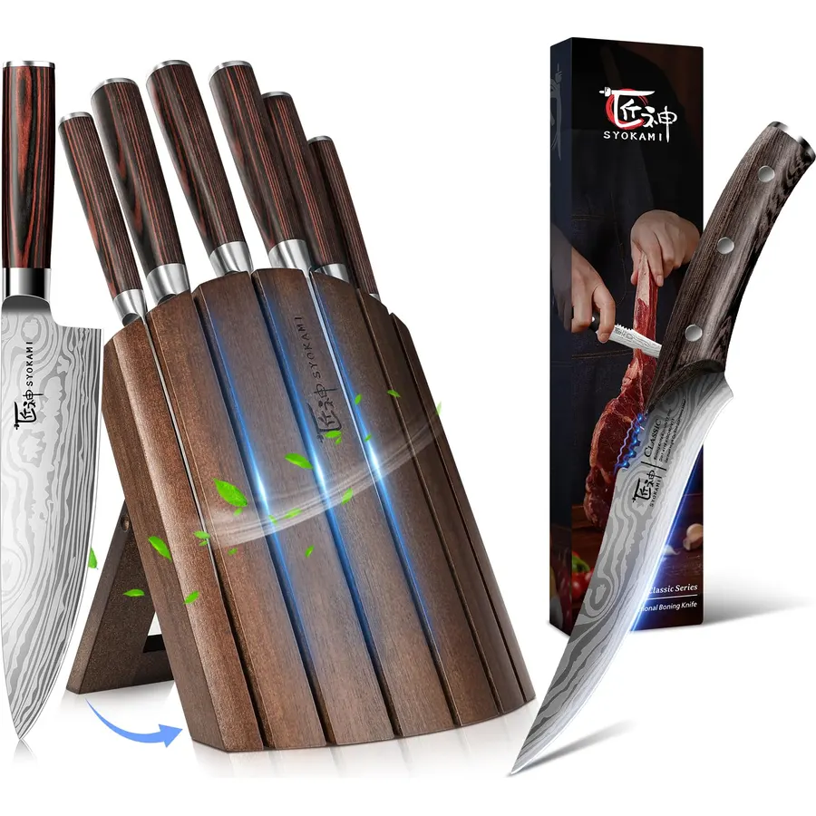 7 Piece Knife Set with Foldable Block+Boning Knife 6.7 Inch