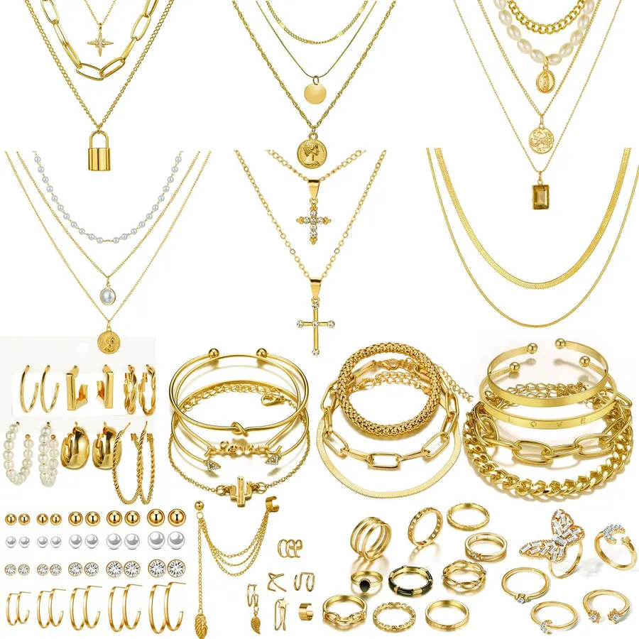 Hicarer 4 Pcs Jewelry Set for Women Necklace Earrings