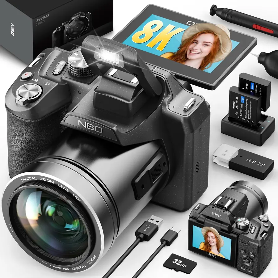 True 8K 64MP Digital Camera for Photography with Microphone(Black)