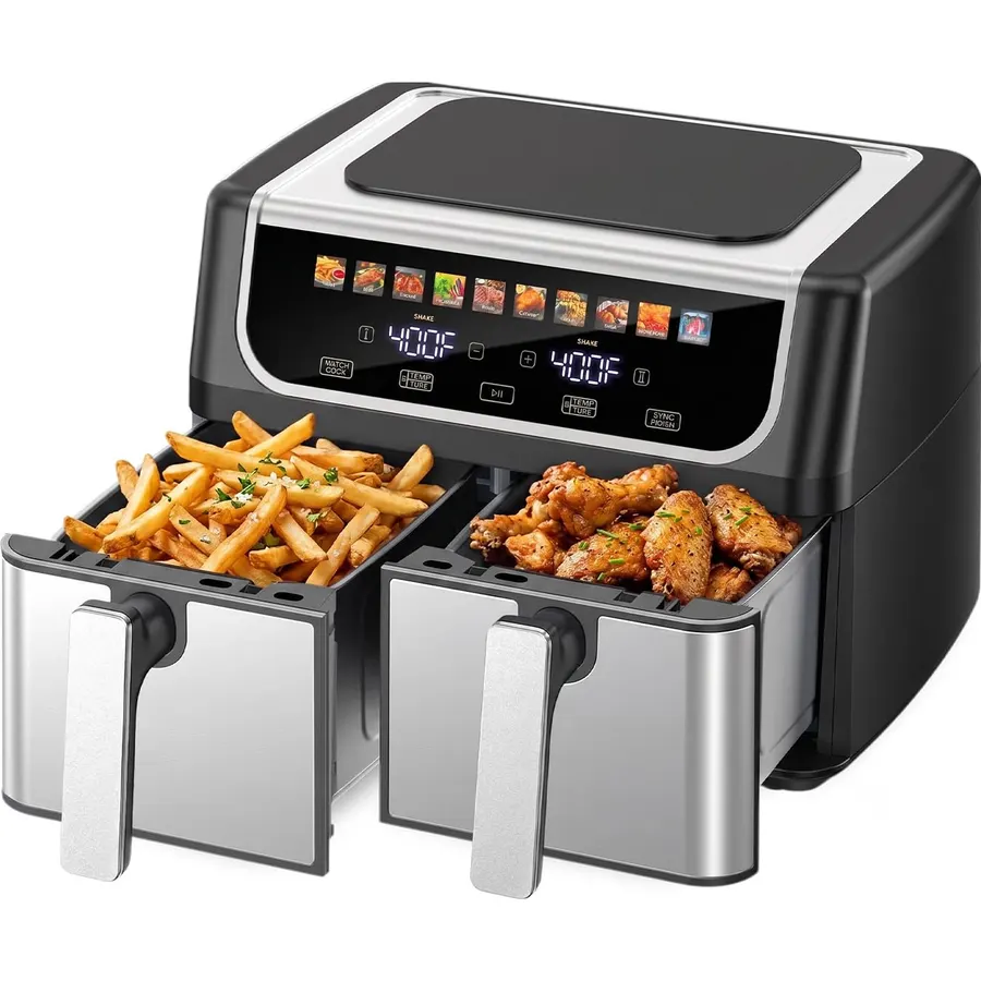 10.5QT Dual-Basket Air Fryer 10-in-1 Vertical Air Fryer with Window