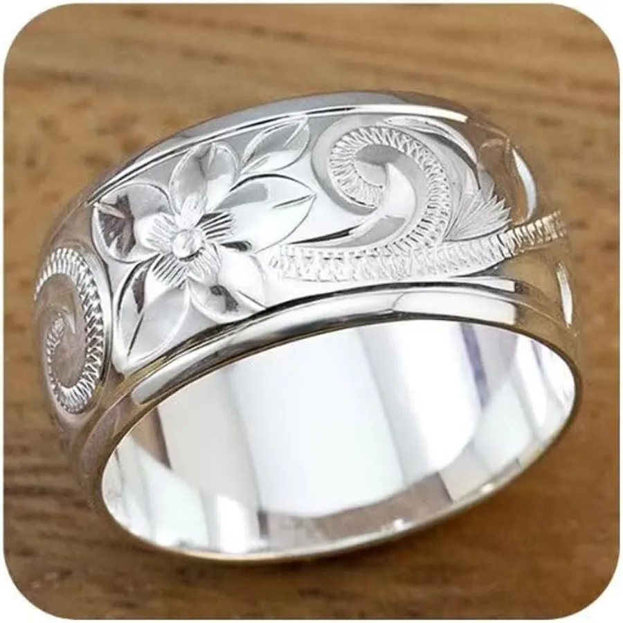 925 Sterling Silver Carved Flower Pattern Scroll Promise Ring Stackable Wedding Engagement Band Engraved Rose Flower Ring VintageCarved Rose Ring for Women Size 7