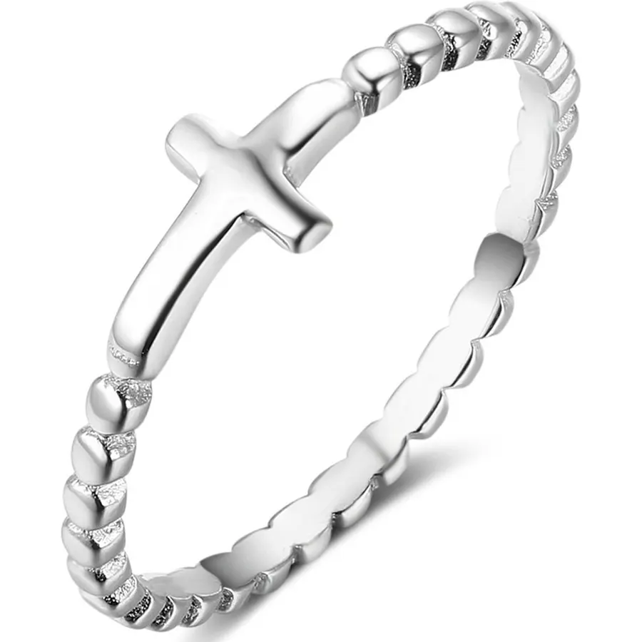 925 Sterling Silver Christian Religious Cross Classical Simple Plain Ring