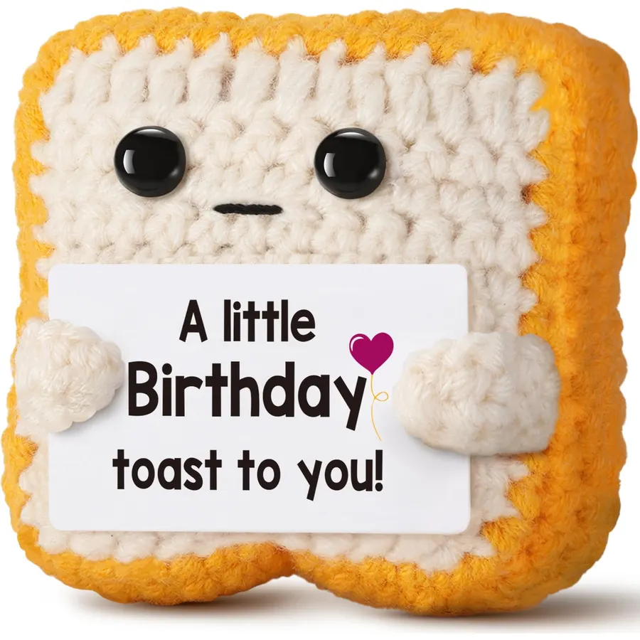 A little Birthday Toast to you - Funny Happy Birthday Gifts for Women, Men, Mom, Dad, Sister, Best Friend - Unique Birthday Decorations Crochet Toast Gift Card for Her Him Coworker Gifts Ideas