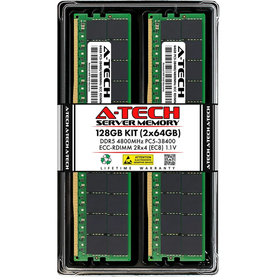 A-Tech 128GB Kit (2x64GB) RAM for Dell PowerEdge HS5610, HS5620, R660, R6615, R760, R760xd2, R7615, R7625, R860, XE9640 | DDR5 4800MHz PC5-38400 EC8 RDIMM 2Rx4 ECC Registered Server Memory Upgrade