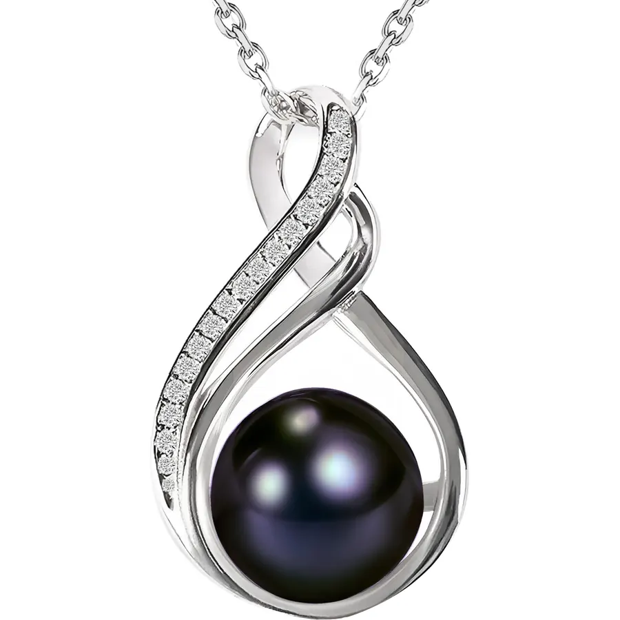 AAA+ 9mm Natural Black pearl necklace for women - Real pearl necklaces for women (18k gold platted 925 sterling Silver)