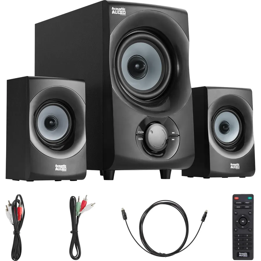 Acoustic Audio by Goldwood Bluetooth 2.1 Speaker System 2.1-Channel Home Theater Speaker System, with Optical/Aux/USB/SD Inputs Black (AA2172)