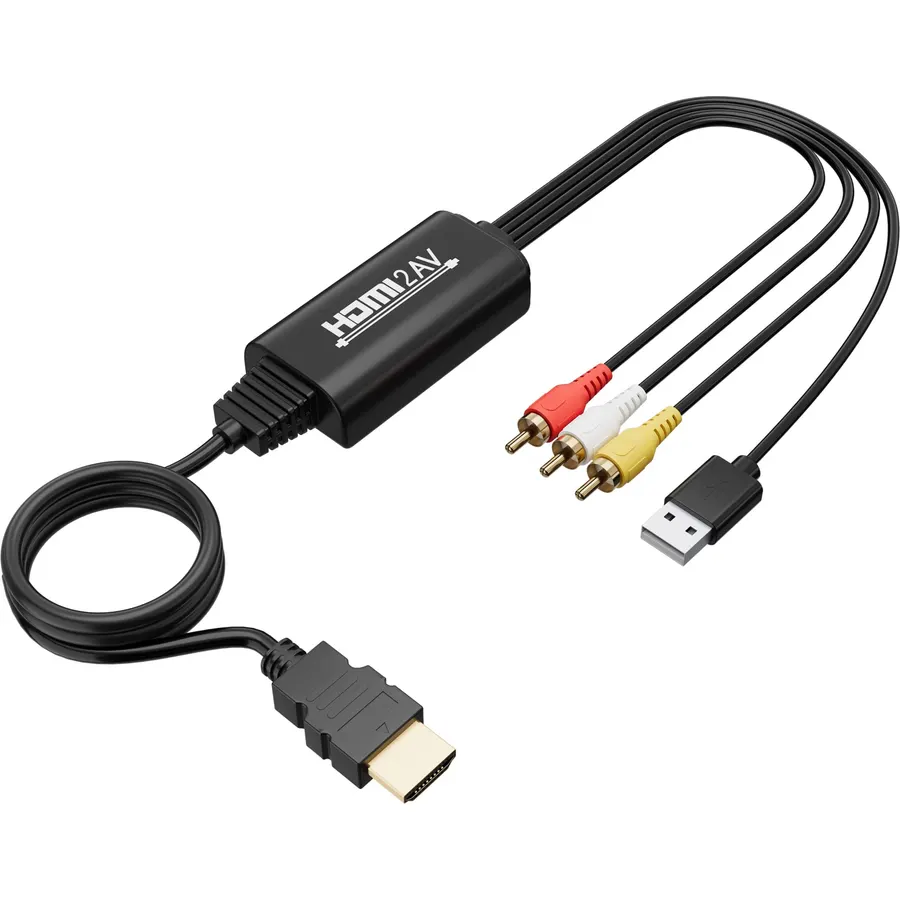 Adoreen Unidirectional HDMI to 3 RCA Converter Cable 6 Ft, 1080P Composite CVBS AV Audio Video Adapter with USB Power Supports PAL/NTSC for Old TV Apple Android Box, Roku, PC, DVD-NOT RCA to HDMI