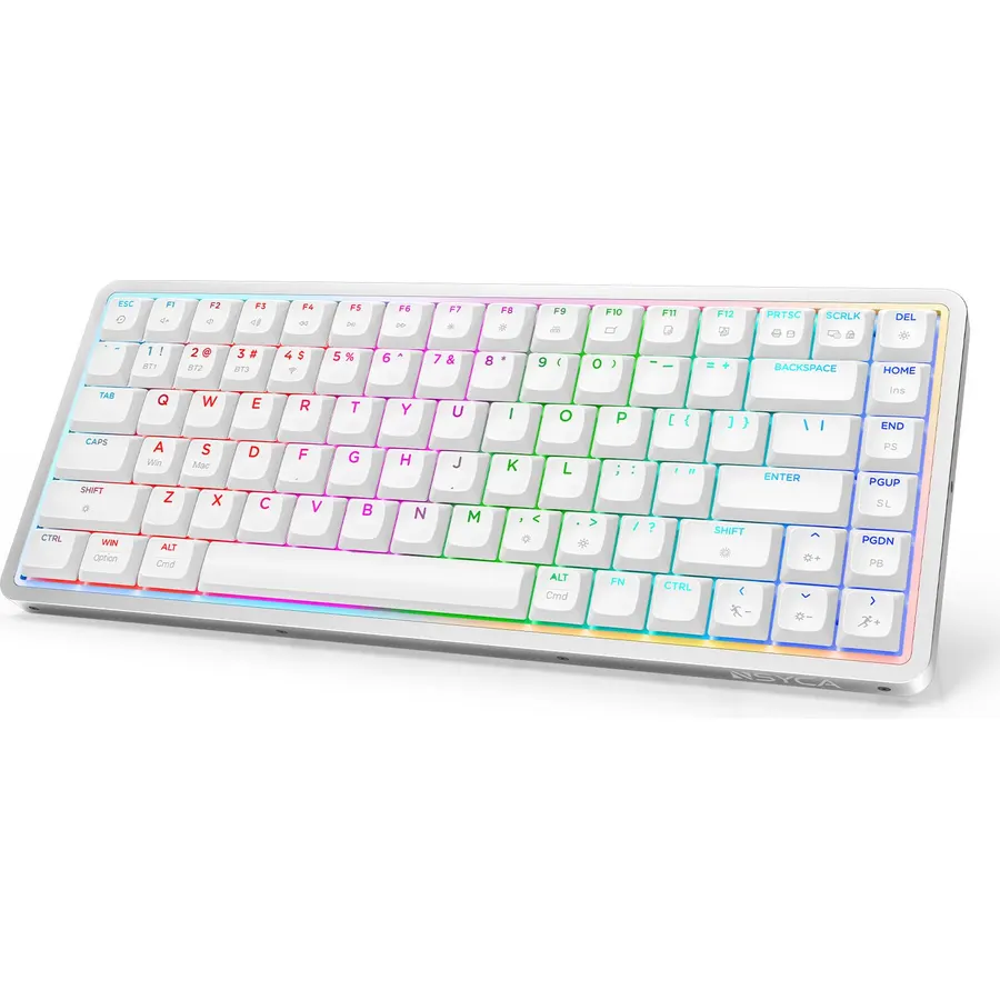 Air75 Low Profile Mechanical Keyboard Wireless, 75% Aluminum Frame, Hot Swappable, Shine Through PBT Keycaps, RGB Backlit, Bluetooth/2.4GHz/USB-C, Gaming Keyboard for Mac Windows (White)