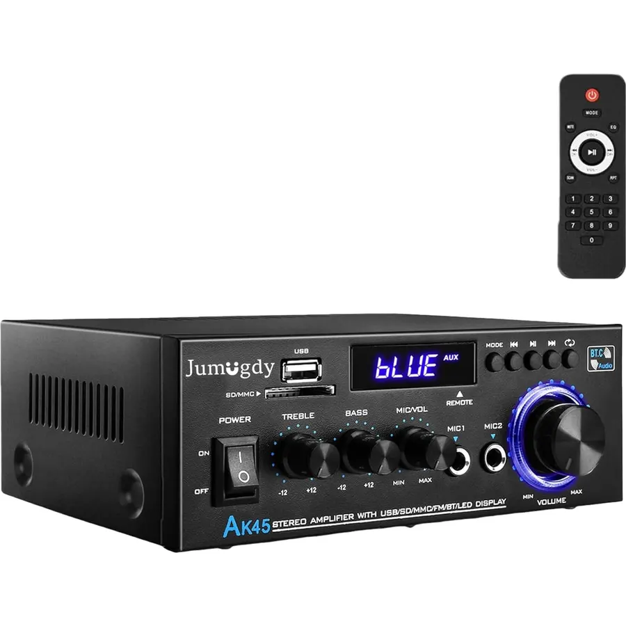 AK45 pro Stereo Amplifiers Home Audio, Stereo Receivers 400W Home 2 Channel Bluetooth 5.0 Power Amplifier System, FM Radio, USB, SD Card, with Remote Control for Home Theater Speakers Studio, Karaoke