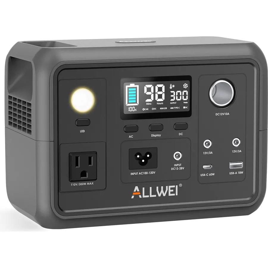 ALLWEI Portable Power Station 300W, 256Wh Solar Generator LiFePO4 Battery