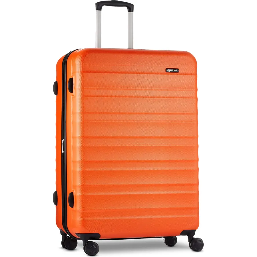 Amazon Basics 30" Hardside Large Checked Luggage, Expandable For Up to 15% More Space, Hardshell Suitcase With Wheels, Scratch-Resistant Surface, Four Multi-directional Wheels, Orange