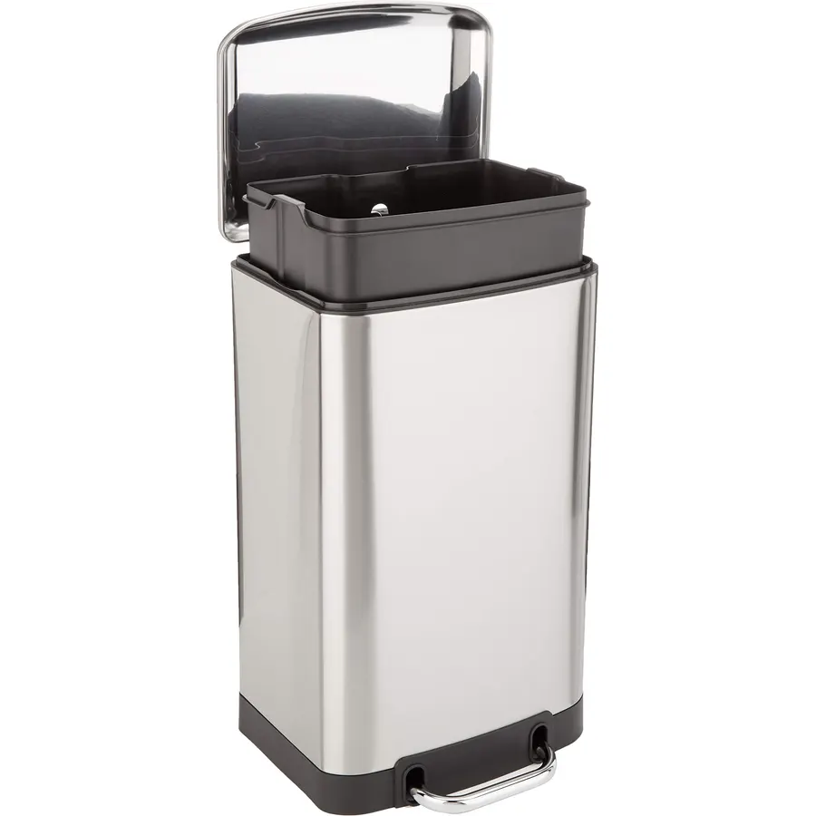 Amazon Basics Rectangular Small Trash Can with Soft-Close Step Pedal, Removable Inner Bucket, Hands-Free, Space-Saving, Smudge Resistant, 20l / 5.3 gallon, Nickel