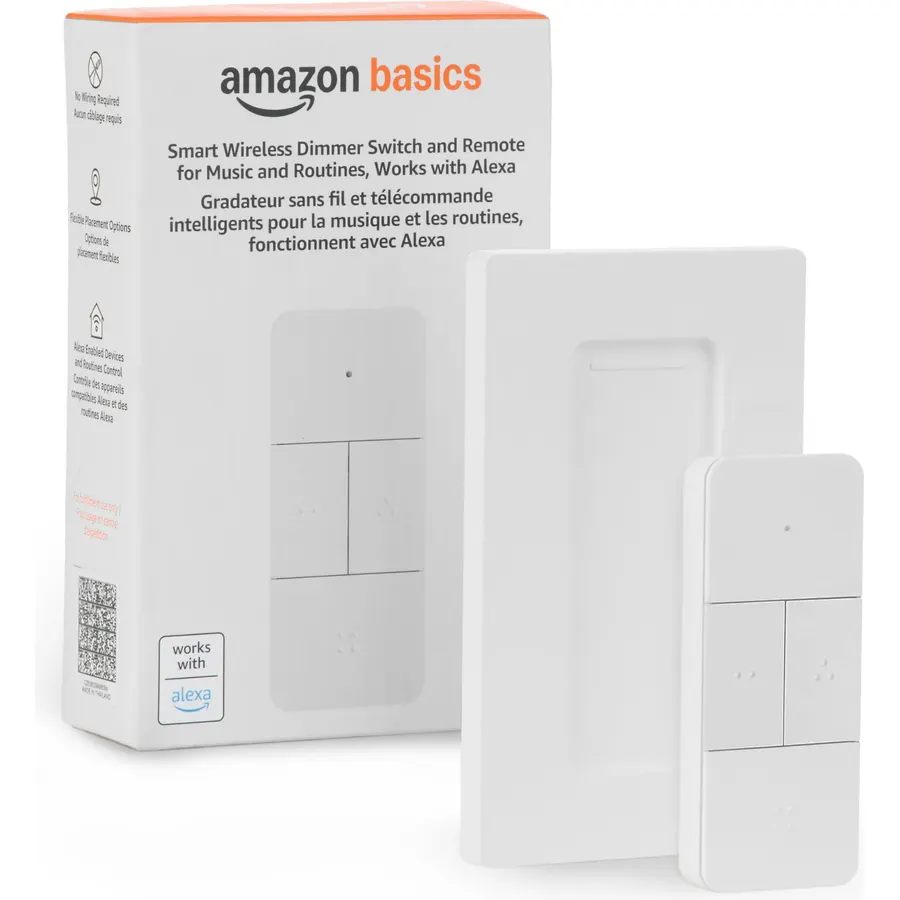 Amazon Basics Smart Dimmer Switch and Remote for Music and Routines, Works with Alexa Only, Compatible Echo Devices Required, Easy Setup, No Wiring Required, Handheld