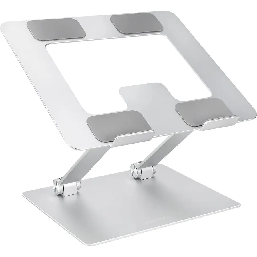 Amazon Basics Sturdy and Portable Ergonomic Laptop Stand for Desk, Height Adjustable Riser with Ventilated Cooling, Foldable, Fits all Laptops up to 15.6 Inch, Silver
