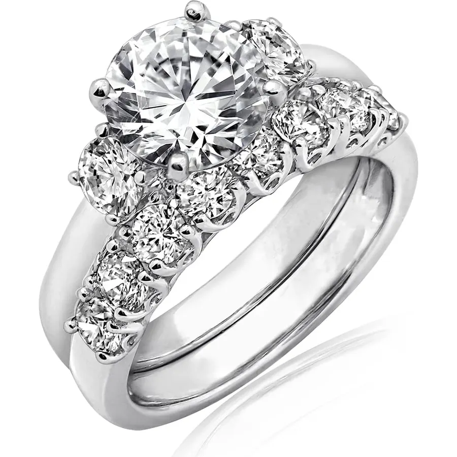 Amazon Essentials Sterling Silver Platinum Plated Infinite Elements Cubic Zirconia Three Stone Ring