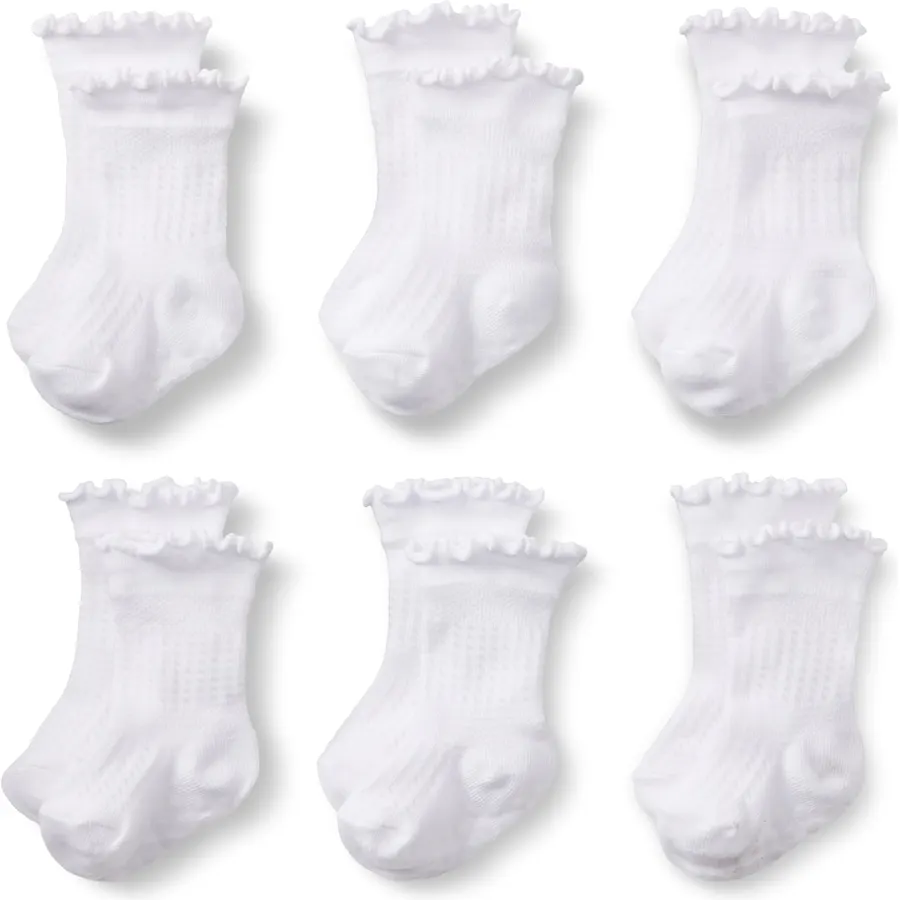 Amazon Essentials x Sofia Grainge Toddler and Baby Girls' Scallop Top Socks with Non-Slip Grippers, 6 Pairs