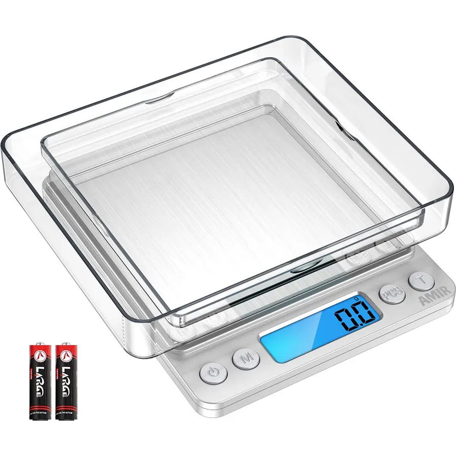 AMIR Digital Kitchen Scale, 3000g 0.01oz/ 0.1g Pocket Coffee Scale, Mini Food Scale, Pro Electronic Jewelry Scale with Back-Lit LCD Display, Tare & PCS Functions, Stainless Steel, Batteries Included
