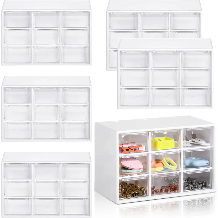 Amyhill 6 Pcs Mini Drawer Organizer Small Organizer with 9 Drawers Plastic Desktop Craft Storage Box for Office Home Room Jewelry Cosmetics Collection(White)