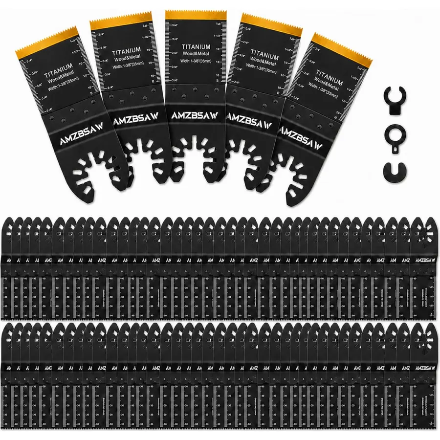 AMZBSAW 100PCS Titanium & HCS Oscillating Blades for Wood, Metal & Plastic