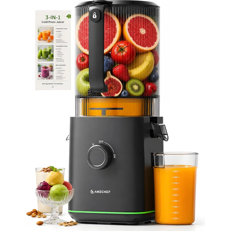 CFR637 Juicer Machines,400W Cold Press Juicer,4.9"Wide Feed Chute Slow Masticating Juicer for Whole Vegetables & Fruits,High Juice Yield,Easy to Clean,Advanced Touch Sensing Switch(Silver)