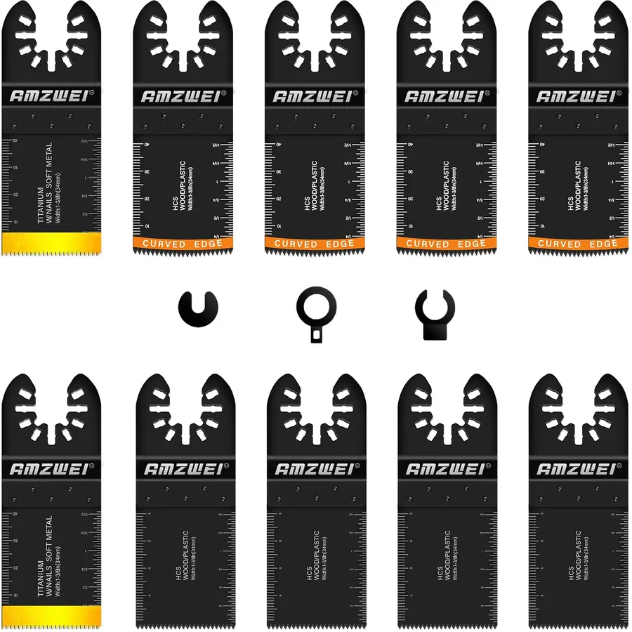 AMZWEI 10PCS Oscillating Tool Blades, 3 Types Titanium & HCS Blades