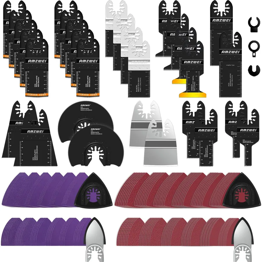 110PCS Oscillating Multi Tool Blades Kit, Titanium & High Carbon Steel Saw Blades for Wood Metal Plastic Cutting, Universal Fit for DeWalt Milwaukee Makita Ryobi Bosch