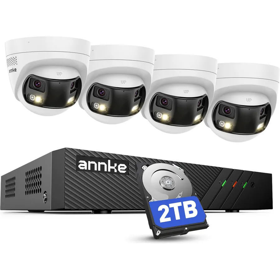 ANNKE 4K PoE Security Camera System with Dual-Lens, 180°Wide Angle, 2TB HDD