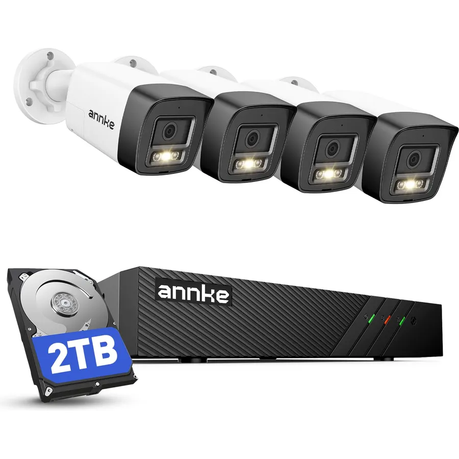 ANNKE 8CH 5MP Camera PoE Security System, 2TB HDD, Red & Blue Light Alarm