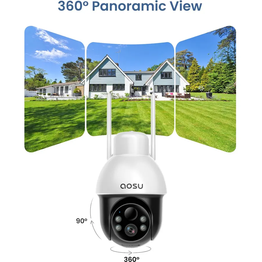 aosu Security Cameras Wireless Outdoor - Solar Powered,Full 360° Coverage