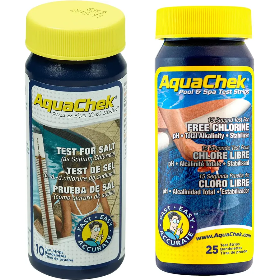 AquaChek Salt System Test Kit - for Pools and Spas - Salt Water Pool Test Strips for Sodium Chloride - Test Kit Includes Yellow 4-Way (25 Strips Each) and White Salt Test Strips (10 Strips Each)