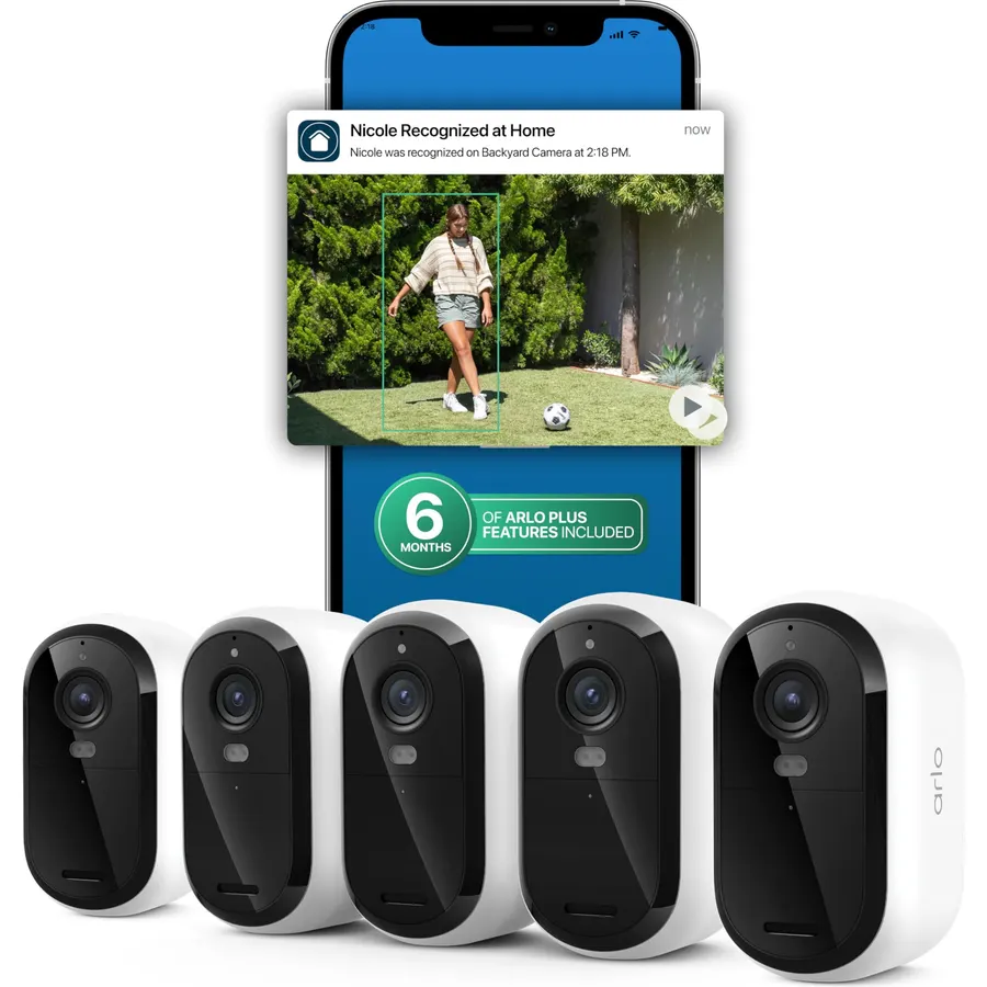 Arlo Essential Security Camera 2K (3rd Gen) - 5-Cam + 6 Mo Plan