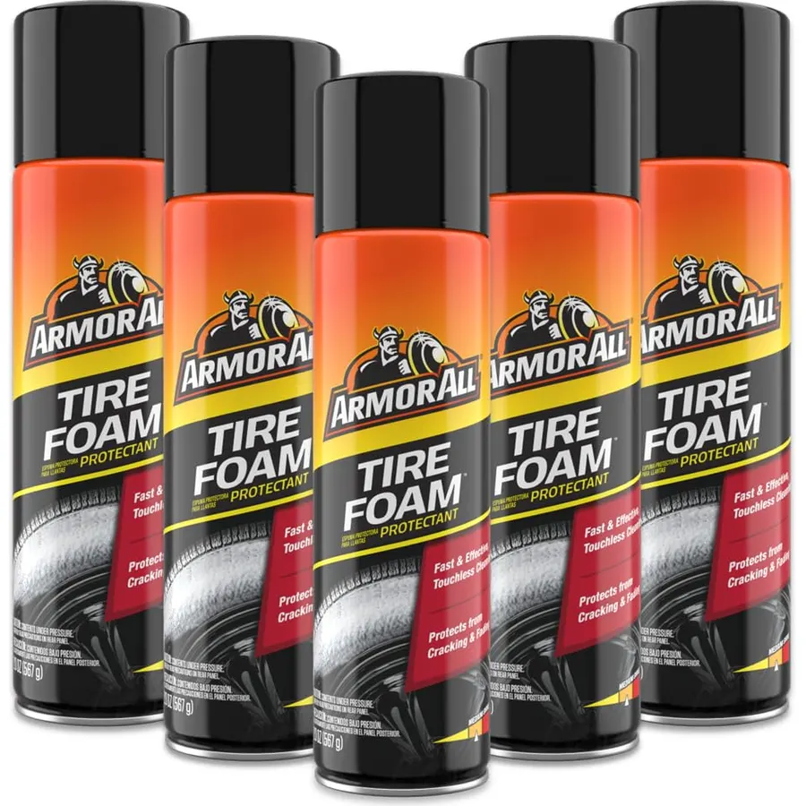 Armor All Tire Foam, Tire Cleaner Spray for Cars, Trucks, Motorcycles, 20 Oz Each, 1.25 Pound (Pack of 5)