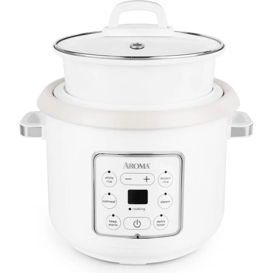 AROMA CoreCoat™ Digital Rice Cooker (8 Cups Cooked) and Steamer with Nonstick Ceramic Rice Cooker Pot Coating and Pop-Up Steam Tray, 2 Quarts