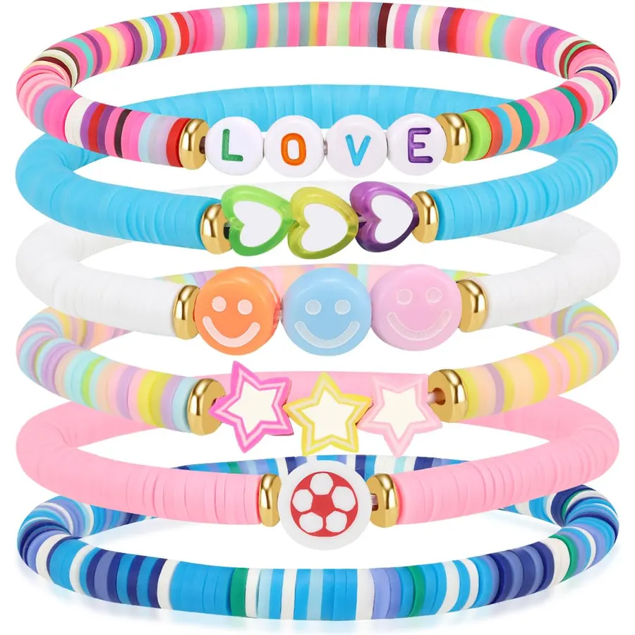 Artlunar 6 PCS Clay Bead Friendship Bracelets for Teen Girls, Colorful Bracelet Set for Kids and Women, Cute BFF Jewelry Gift for Birthday, Graduation, Summer Party
