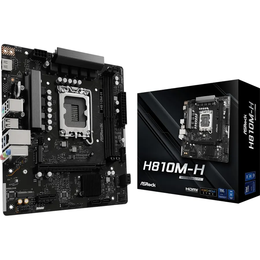 ASRock H810M-H LGA1851 Micro-ATX Motherboard, Supports Intel Core Ultra Series 2 Processors, DDR5 6400, PCIe 4.0, Gigabit LAN, Hyper M.2, SATA3, HDMI