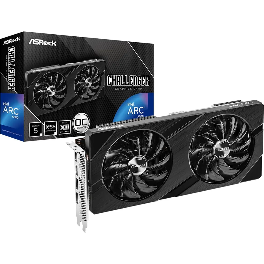 ASRock Intel Arc A580 Challenger 8GB OC Graphics Card, Intel Xe HPG Architecture, 8GB GDDR6, PCIe 4.0, Dual Fans, 0dB Silent Cooling, DisplayPort 2.0