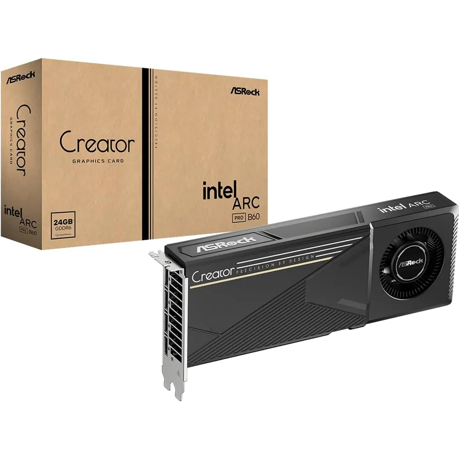 ASRock Intel Arc Pro B60 Creator 24GB Graphics Card, Workstation GPU, Xe2-HPG, 2400MHz, 24GB GDDR6 192-bit, PCIe 5.0, 4X DP 2.1, Blower