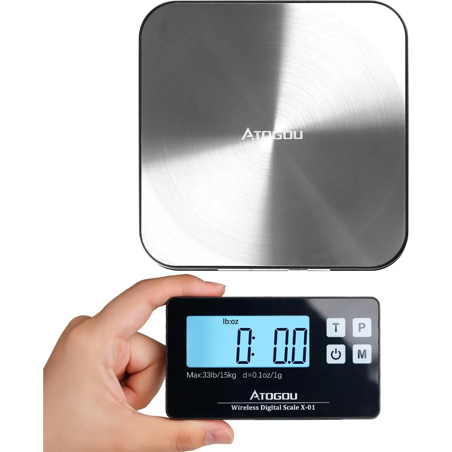 Atogou Wireless Kitchen Food Scale with Remote Display, 33lb, Black&Silver