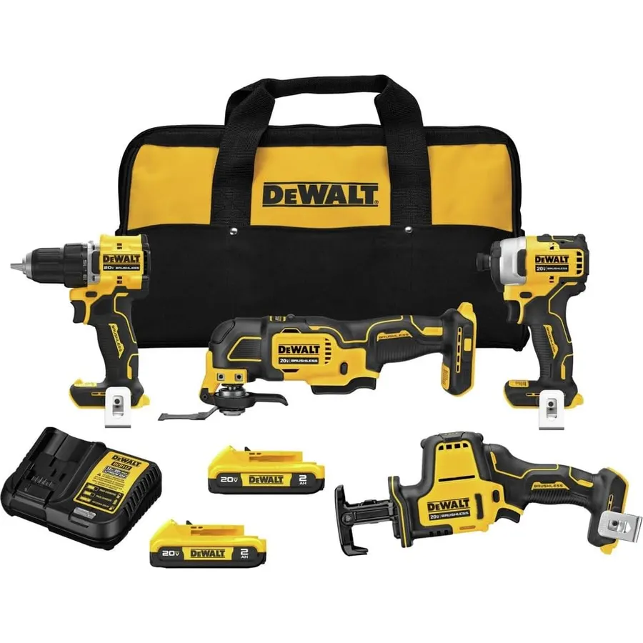 ATOMIC 20-Volt Lithium-Ion Cordless Brushless Combo Kit (4-Tool) with (2) 2.0Ah Batteries, Charger and Bag