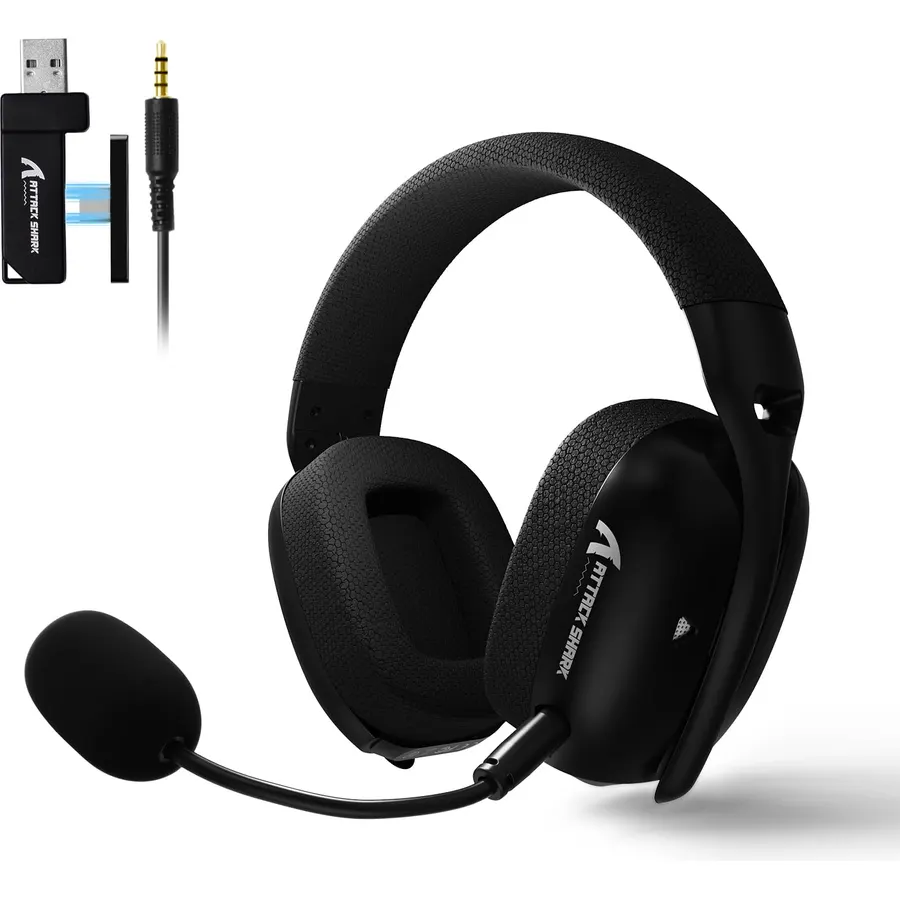 ATTACK SHARK L80 PRO Wireless Gaming Headset Lightseed Tech-Built-in&Detachable Dual Microphone-Lightweight Headphone with Tri-Mode(2.4GHz USB C&A Dongle/BT/Wired)-for PC Mac Switch Win-Black