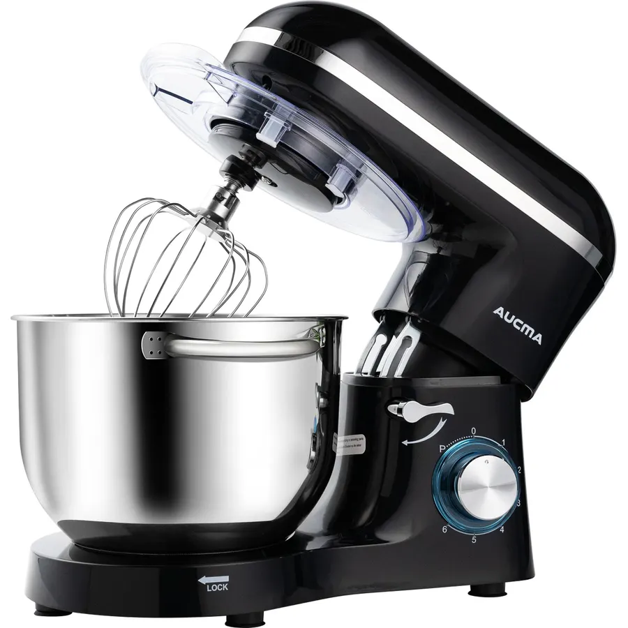Aucma Stand Mixer,6.5-QT 660W 6-Speed Tilt-Head Food Mixer, Kitchen Electric Mixer with Dough Hook, Wire Whip & Beater (Black, 6.5QT)