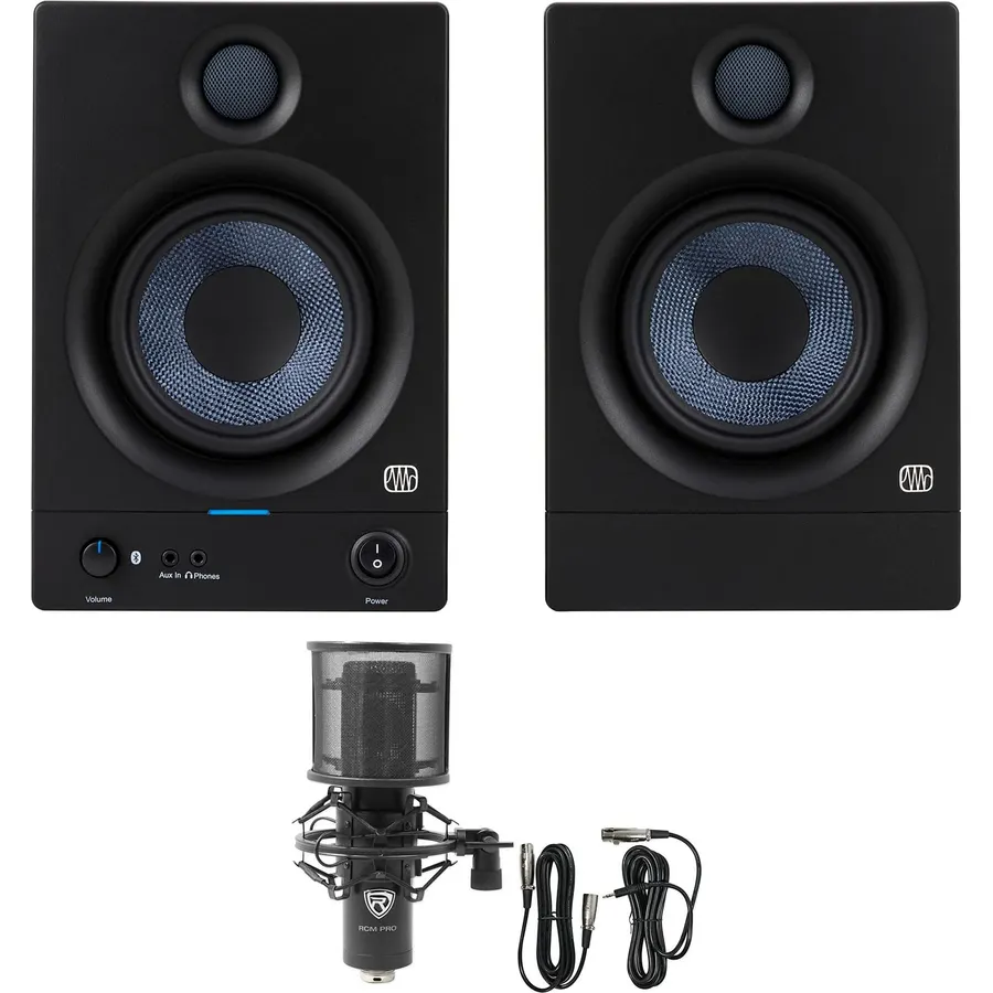 Audiosavings Bundle: (1) Pair Presonus Eris 5BT 2nd Gen 5" Reference Studio Monitors Speakers w/Bluetooth Bundle with (1) Rockville RCM PRO Studio/Recording Microphone w Samsung Capacitors (3 Items)