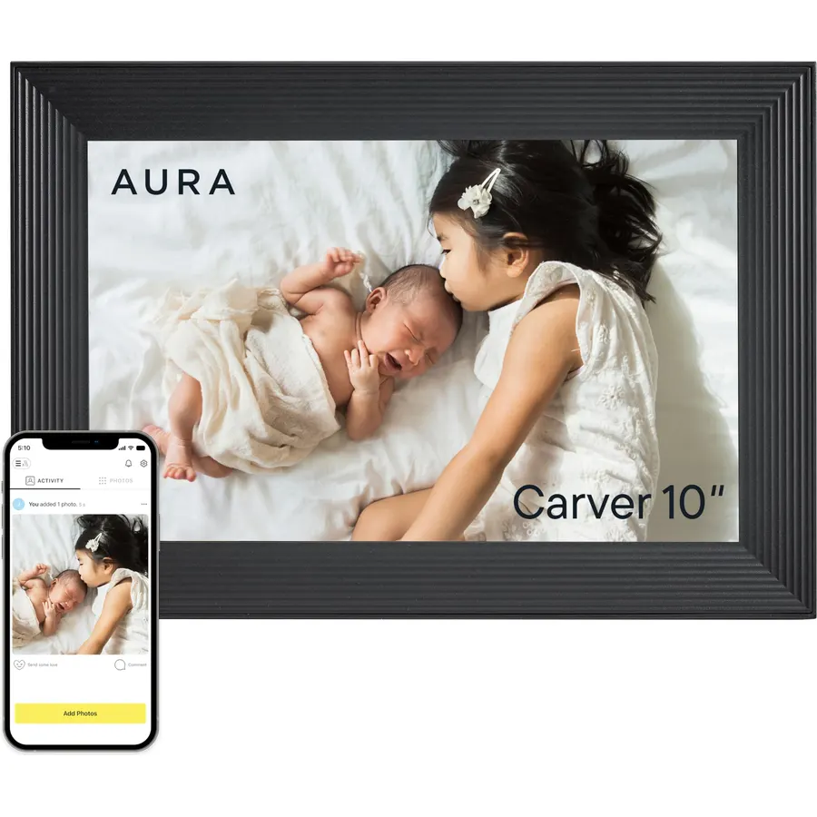 Aura Digital HD Picture Frame, Best Frame for Gifting, (10" - Carver Black)