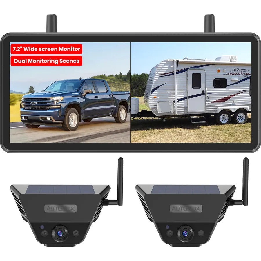 AUTO-VOX 2 Solar Backup Camera Wireless for RVs, Flexible Monitoring