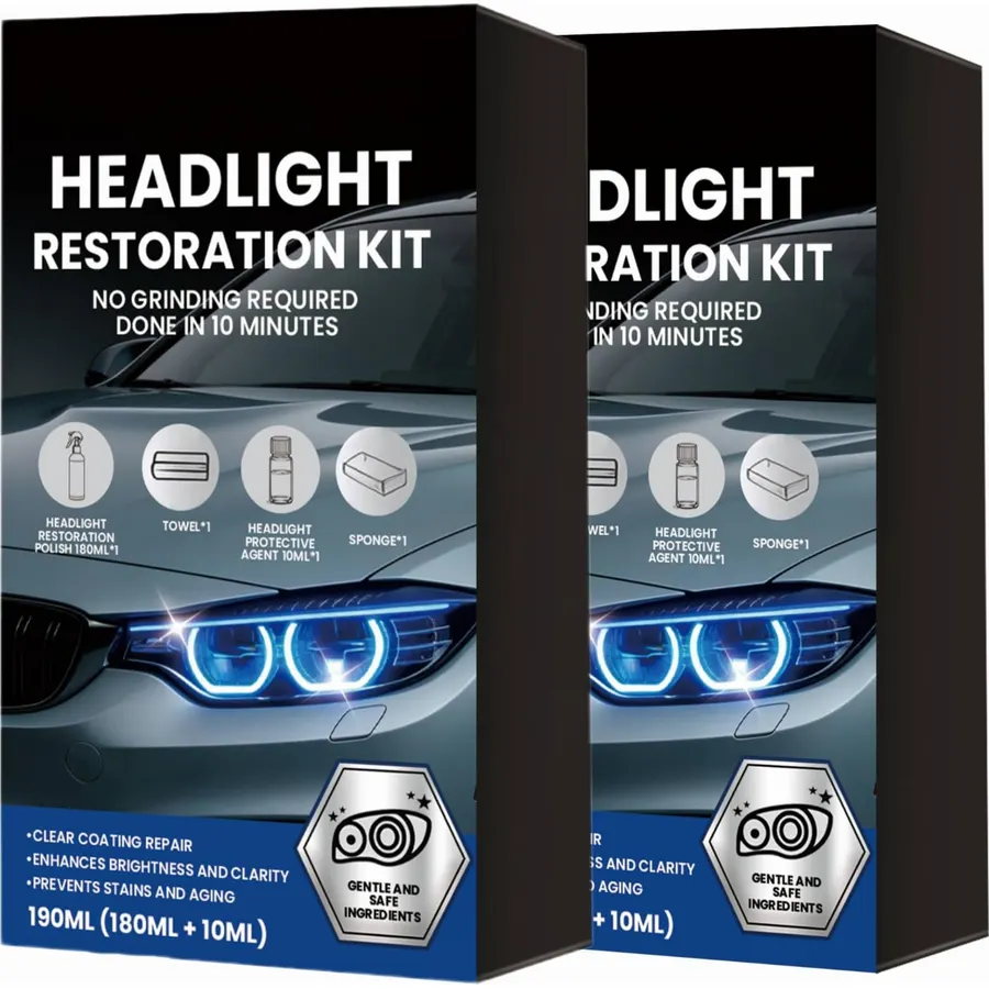 Automotive Headlight Restoration Kit, Car Lens Cleaner and Polish Set