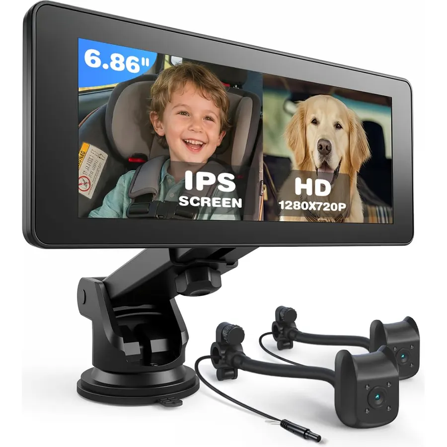 1080P Dual Baby Car Camera for 2 Kids: 7.2'' Split Screen Monitor for Twins